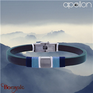 Bracelet homme Apollon, acier et cuir italien bleu