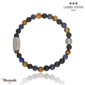Bracelet Prosperite Lauren Steven Agate Noire  Perles de 6 mm Taille L 20,5 cm