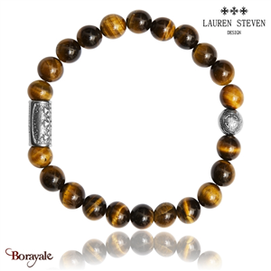 Bracelet Prosperite Lauren Steven Œil De Tigre Perles de 08 mm Taille M 19,5 cm