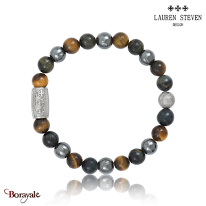 Bracelet Prosperite Lauren Steven Œil De Tigre  Perles de 08 mm Taille M 19,5 cm