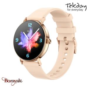 Montre TEKDAY Ronde connectée New 2025 unisexe boîtier rose doré, silicone rose