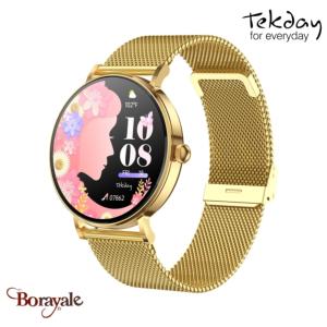 Montre TEKDAY Ronde connectée New 2025 unisexe boîtier doré, milanais doré 65657