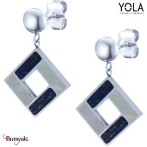 Boucles d'oreilles Nacre blanche et Lapis Lazuli Collection Art déco YOLA NATURE