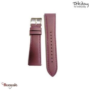 Bracelet de montre TEKDAY Cuir Prune, boucle argent 675870