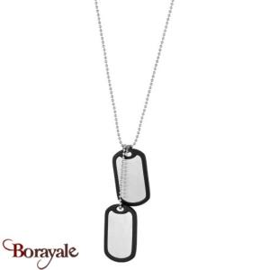 Collier THABORA pendentif plaques GI en aciersur chaine perles homme T135652