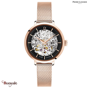 Montre PIERRE LANNIER Collection AUTOMATIQUE doré rose milanais Femme