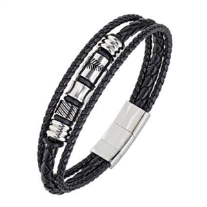 Bracelet All Blacks bijoux Homme acier et cuir 682349