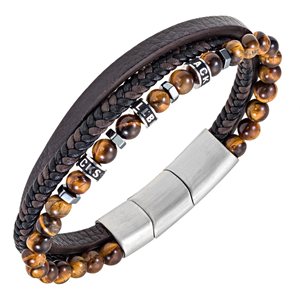 Bracelet All Blacks bijoux Homme acier et cuir 682353