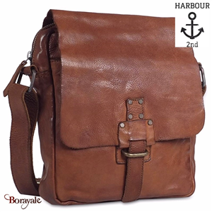 Sac besace - gibecière HARBOUR-2ND collection Marlies en cuir naturel brun choco