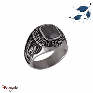 Bague Universitaire américaine High school noire en acier inoxydable Taille : 58