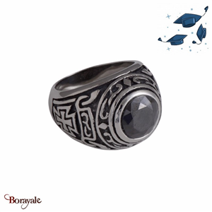 Bague Universitaire américaine Malte noire en acier inoxydable Taille : 62