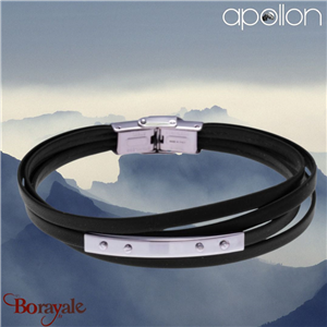 Bracelet cuir noir italien, Collection: cuir et acier APOLLON