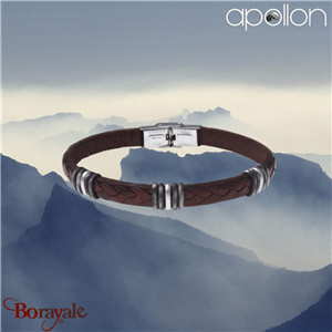 Bracelet homme Apollon, acier et cuir italien marron