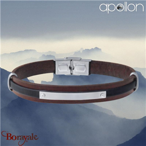 Bracelet homme Apollon, acier et cuir italien cognac et marron