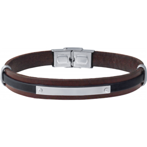 Bracelet homme Apollon, acier et cuir italien cognac et marron