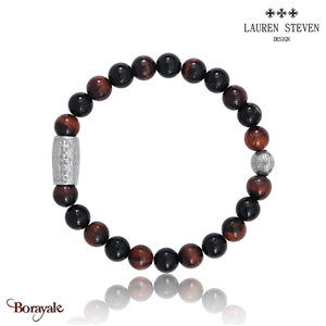 Bracelet Prosperite Lauren Steven Agate Noire Perles de 08 mm Taille L 20,5 cm