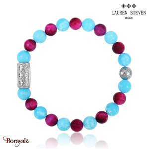 Bracelet Prosperite Lauren Steven Fleur Du Ciel  Perles de 08 mm Taille M 19,5 c