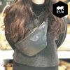 Sac banane Bear Design en Cuir de vachette lavé Noir Collection : Lavato
