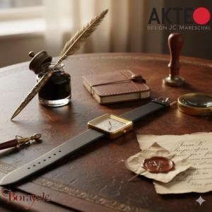 Montre AKTEO Art - Lettres Ecrivain 38 mm dorée square ALe26
