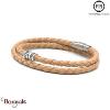 Bracelet PPJ Cuir tressé Double tour Beige Clair Taille XL