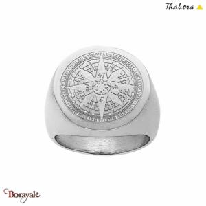 Bague THABORA Homme Globe trotter acier gravé Taille 64