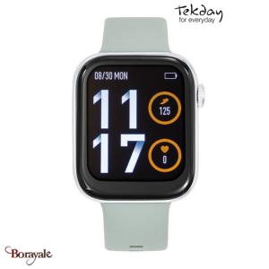 Montre TEKDAY connectée Mixte / unisexe  boîtier argent, silicone vert menthe