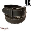 Ceinture Kaszer Indiana en cuir de buffle pleine fleur noir, couture blanche