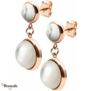 Boucles d'oreilles nacre blanche et Howlite, Collection: Cabochon YOLA