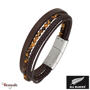 Bracelet ALL BLACKS Cuir et Œil de tigre 3389556821510 AB-682151