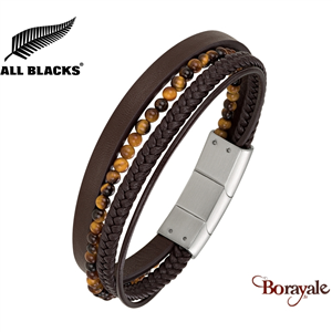 Bracelet All Blacks bijoux Homme acier et cuir 682151