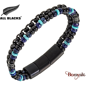 Bracelet All Blacks bijoux Homme acier et perles 2 rangs 682412