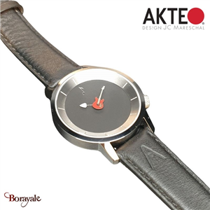 Montre AKTEO Art - Musique Guitare rouge 38 mm argent ronde AMu56