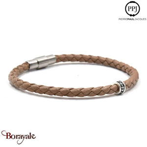 Bracelet PPJ Cuir tressé Simple tour Beige Taille XL