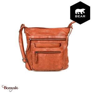 Sac bandoulière Bear Design en Cuir de vachette lavé Rouge grenadine Collection