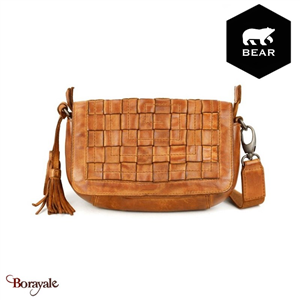 Sac bandoulière Bear Design en Cuir de vachette lavé Cognac Collection : Lavato