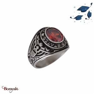 Bague Universitaire américaine United States Army rouge en acier inoxydable Tail