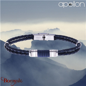 Bracelet Acier et cuir italien bleu, Collection: homme APOLLON