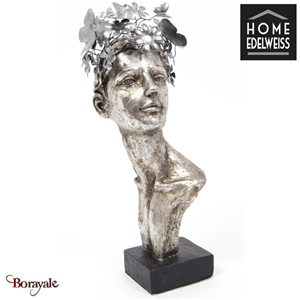 Buste Visage - Papillons argent antique 44 cm Home Edelweiss collection : Young