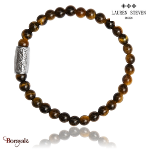 Bracelet Perles Lauren Steven Œil De Tigre Perles de 6 mm Taille M 19,5 cm