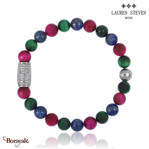 Bracelet Prosperite Lauren Steven Œil De Tigre Rose Perles de 08 mm Taille M 19