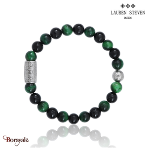 Bracelet Prosperite Lauren Steven Agate Noire  Perles de 08 mm Taille M 19,5 cm