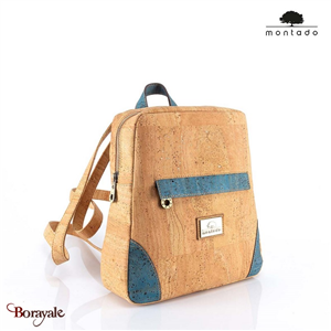 Sac à dos en liège made in Portugal Montado Naturel et bleu