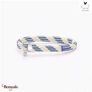 Bracelet PIG & HEN Vicious Vik Beige-Blanc-Bleu Acier Taille : L (20cm)