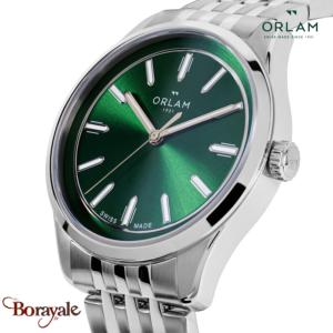 Montre Homme Orlam Cadence cadran vert bracelet acier argenté étanche 10 ATM ORS
