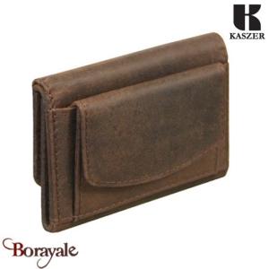 Porte cartes - monnaie Kaszer collection Oregon en cuir de vachette pleine fleur