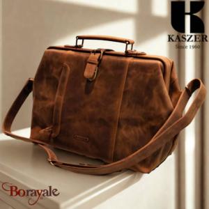 Sac médecin KASZER Wyoming en cuir de vachette pleine fleur marron naturel foncé