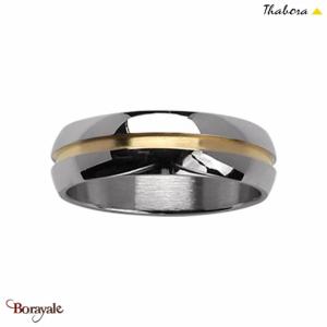 Bague THABORA Homme bicolore acier et doré Taille 56