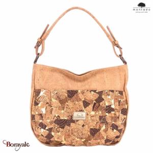 Sac épaule 36 cm en liège , série: minéral, Montado naturel, brun et doré