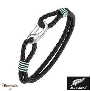 Bracelet All Blacks bijoux Homme acier et cuir 682192