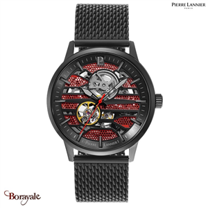 Montre PIERRE LANNIER Collection IMPACT Automatique Cadran Rouge Bracelet Acier